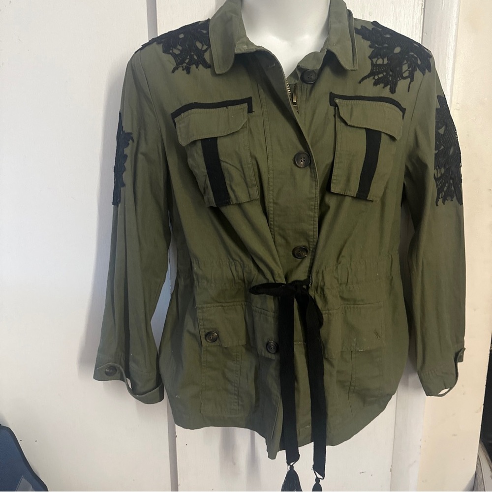 Wendy Williams Collection Utility Jacket Lace Green Military Coat Blazer…